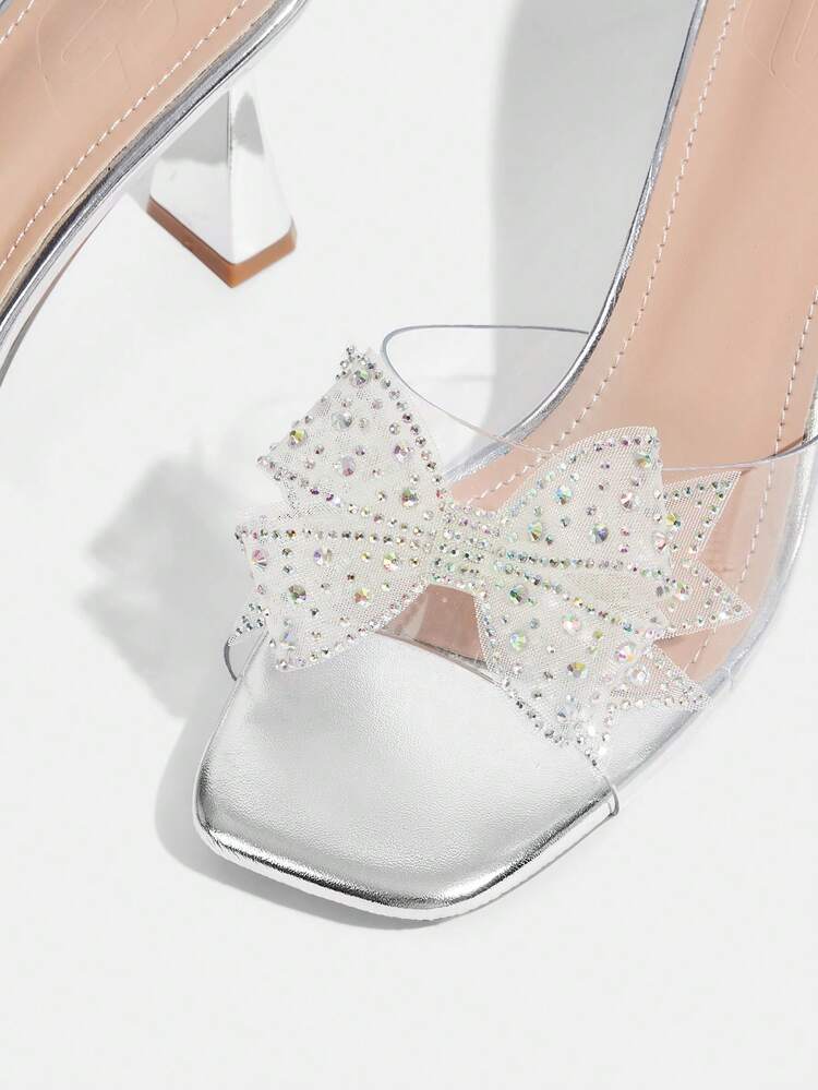 CUCCOO TILAWA Women's Fashionable Elegant Party Crystal Bow Decor High Heel Sandals