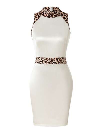 EMERY ROSE Women's Leopard Print Collar Sleeveless Short Dress