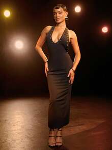 Hauture Women's Sexy Mid-Length Party Dress With Keyhole Decor - Black - View 5