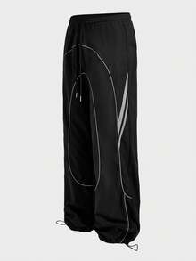 AXEPEAK Men's Casual Contrast Trim Drawstring Waist Pants - Black - View 9