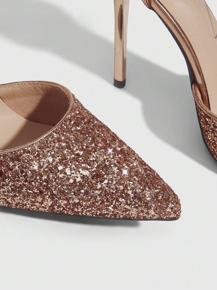 CUCCOO SZL Women Shoes Pointed Stiletto Champagne Shiny Glitter Ankle Strap Women's Hollow Shoes Fashion Sexy Dinner Party Nightclub And Other Occasions Women's High Heel Shoes Women's Shoes