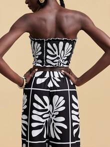 Travachic Bộ đồ thể thao nữ mùa hè thường ngày, phối màu tương phản, gồm áo croptop ống buộc dây và quần dài. - Nhiều màu - Xem 3