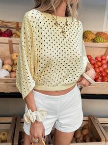 Selianne Spring/Summer Special Cut-And-Sew Batwing Sleeve Women Knit Top - Pale Yellow - View 5
