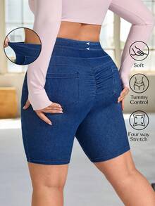 Flexra Plus Size Women's Casual Skinny Denim Shorts, Summer - Dark Wash - View 1