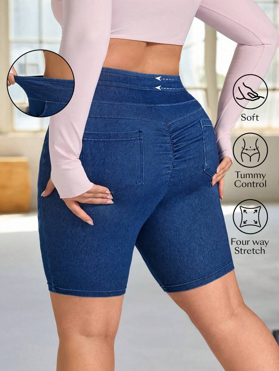 Flexra Plus Size Women's Casual Skinny Denim Shorts, Summer - Dark Wash - View 1