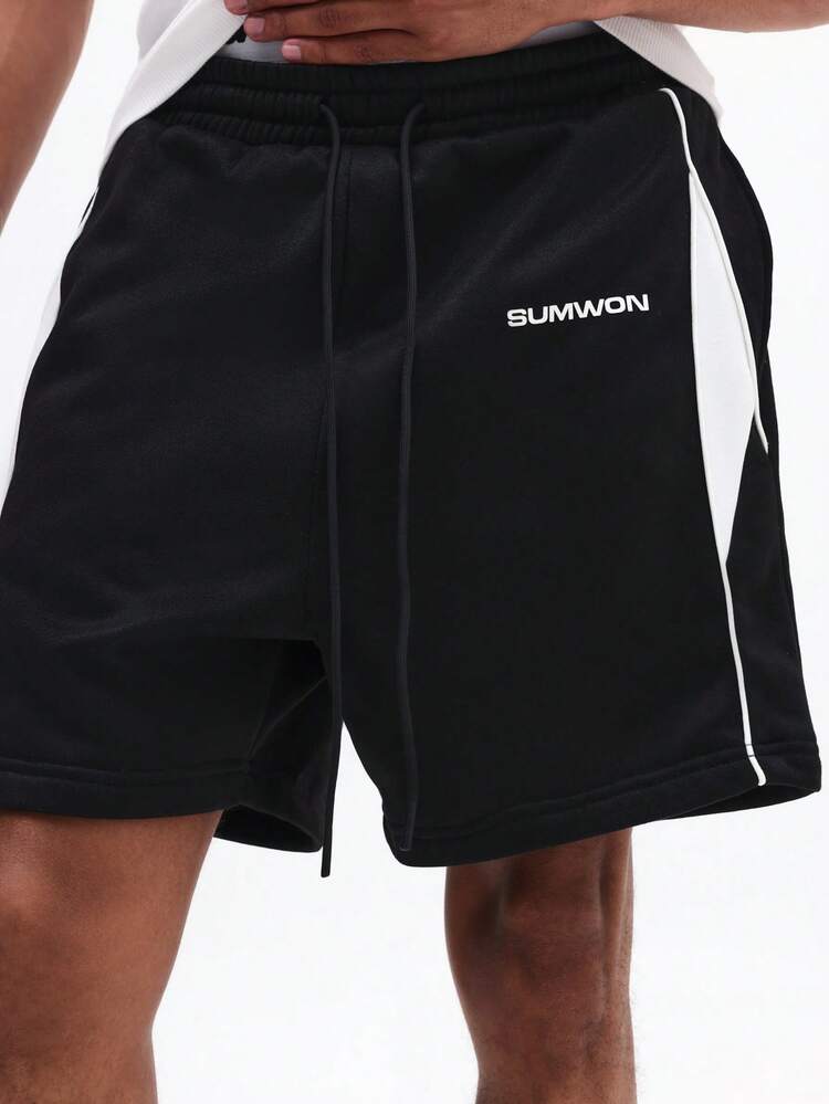 Men Color Block Piping Casual Summer Drawstring Shorts With Side Panel Contrast Detailing