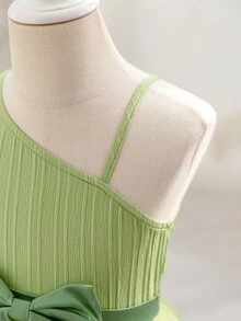 Glamorique Kids Young Girl Spring/Summer New Wave Splice Mesh Waist Belt Bow Design Elegant Party Off-Shoulder Dress Cocktail Dress For Kids Green Party Dress One Shoulder Dress Kids Party Dresses For Girls Girls Ruffle Dress Girls Party Dress Green Tutu Dress Birthday Dresses For Girls Toddler Girl Dress Kids Formal Dress Ball Gown For Kids Green Dress For Girls Toddler Formal Dress Girl Party Dress Girls Dress - Green - View 7