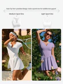 GLOWMODE Ace The Day 半拉链门襟收腹内置短裤短袖侧袋防滑握把网球裙低冲击网球高尔夫匹克球日常休闲装 - 紫丁香色 - 查看 8