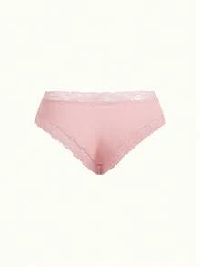 1pc Women's Lace Trim Ribbed Romantic Low Waist Brazilian Panty - Pink - View 2