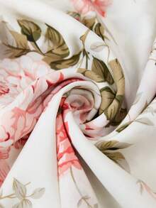 SHEIN Clasi 女士优雅通勤印花喇叭袖衬衫 - 杏色 - 查看 7