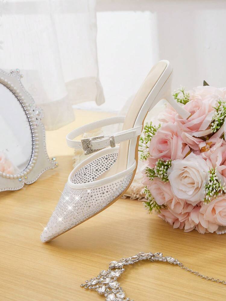 CUCCOO HITCHD Women's Fashion Casual Pointed Toe Mule Shoes, Mesh Patchwork High Heel Sandals, Lightweight High Heel Slippers For Wedding, Party, Banquet, Height Increasing Elegant Shoes Wedding Shoes