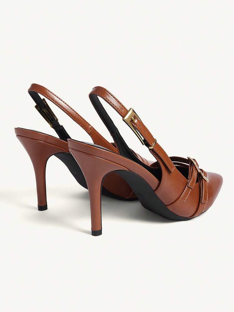 CUCCOO CHICEST Pointed Thin Heel Rhinestone Decorative Buckle Sandals, French Elegance + Light Ripe Royal Sister Style, Light Brown Tone With Its Own Gentle And Advanced Sense, Suitable For Light Ripe Women In The Workplace Commuting, Dating Dinners And Other Occasions, With Skirts/Pants Can Wear A Sense Of Elegant Wedding Shoes Spring Shoes Bride Shoes