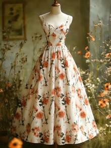 GlowEve Women's Summer New Floral Print Romantic Waist Cinched Vacation Dress - Pale Yellow - View 1