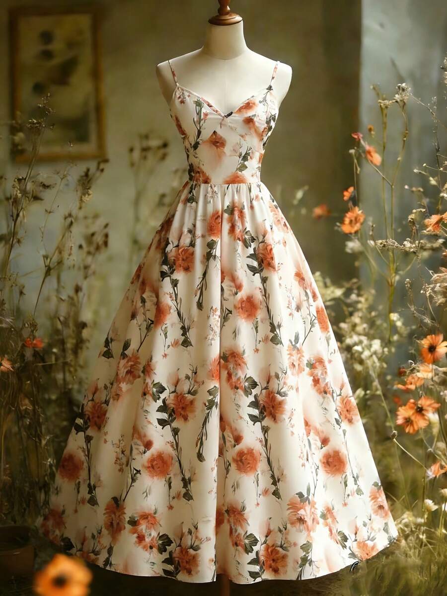 GlowEve Women's Summer New Floral Print Romantic Waist Cinched Vacation Dress - Pale Yellow - View 1