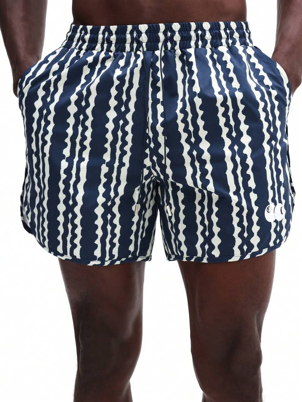 SUMWON Sunga Masculina Marinho e Branca com Padrão Ondulado, Shorts de Praia de Verão de Secagem Rápida, Roupa de Banho Casual para Férias e Resort