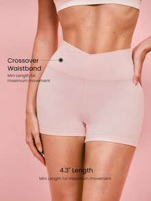 GLOWMODE 2 Pieces Tencel™ Modal 4.3'' Off-Shoulder Tee & 4.3" FeatherFit™ Buttery-Soft High-Rise Crossover Waist Biker Shorts Gym Cycling Running - Pink - View 4