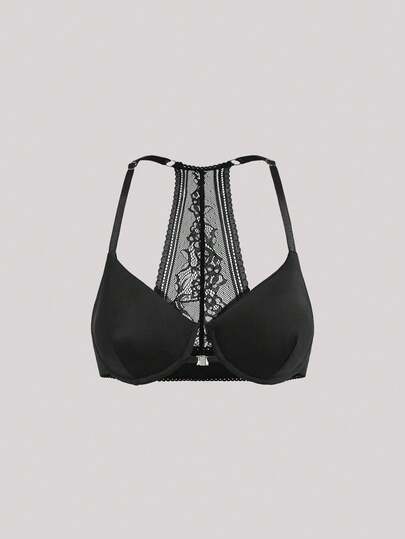 Women's Front Closure Solid Color Contrast Lace Sexy Non-Removable Padded Bra