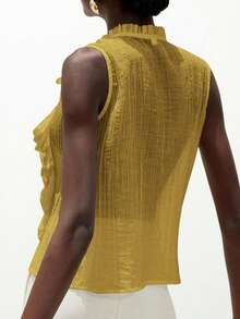 Aveloria Modichic Elegant Romantic Versatile French Style Sleeveless Shirt For Women, White Textured Crinkle Sheer Multi-Layer Ruffle Collar Design - Mustard Yellow - View 2