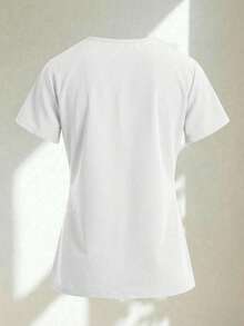 Set Surgical Uniform Set 2 Pieces Lady Woman Sleeve Short Neck V Pants Jogger Spring Comfy Drawstring - White - View 5