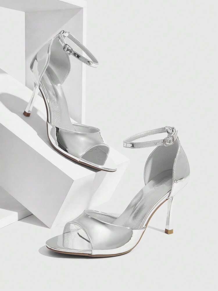 CUCCOO SZL Women Shoes Spring And Summer New Silver Ankle Hairtail Peep Toe Women's High-Heeled Sandals Fashion Comfortable Versatile Sexy Party Banquet Women's Sandals Peep Toe Sandals Wedding Shoes