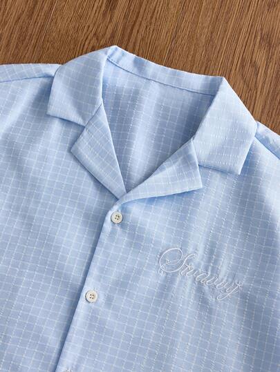 SWAVVY Men's Plaid Collar Single-Breasted Casual Versatile Daily Wear Short Sleeve Shirt