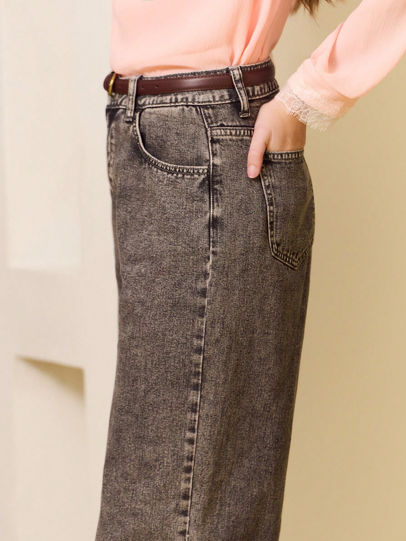 Jeans à jambes larges taille basse lavés noir, style décontracté quotidien, style parisien à la française