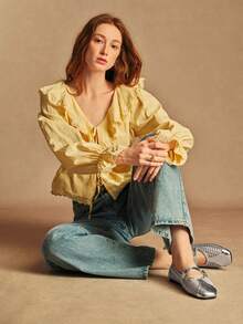 Rosivie 女士休闲编织方头舒适玛丽珍平底鞋 - 銀色 - 查看 6