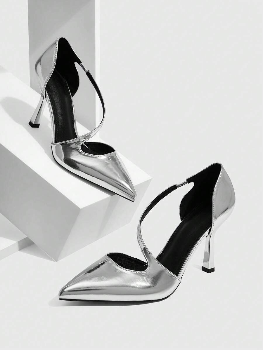 CUCCOO SZL Women's Silver Pointed Toe Hollow Out Stiletto Heel Slip-On Pumps - Silver - View 1