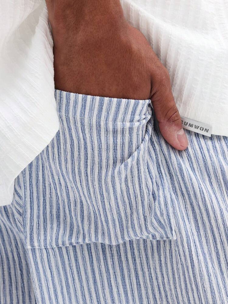 SUMWON Striped Pull-On Casual Pants With Elastic Waist