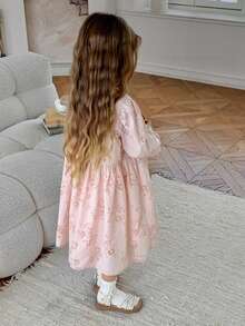 DAZY Đầm bé gái in hoa, xếp bèo, cổ tròn, kiểu dáng thường ngày, thích hợp đi nghỉ mát, mặc mùa hè. - Hồng - Xem 6