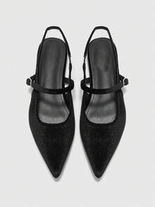 CUCCOO BIZCHIC Women's Black Suede Minimalist Basic Pointed Toe Shoes For Commuting - Black - View 1