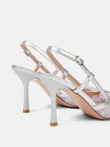 CUCCOO HITCHD 纯色拼接金属装饰简约休闲女式高跟鞋春季鞋款春假复活节舞会高跟鞋 - 銀色 - 查看 12