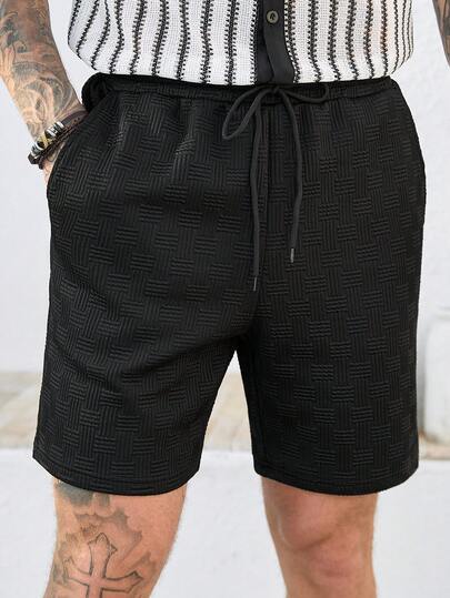 Manfinity CasualCool Men's Comfortable Striped Drawstring Elastic Waist Shorts, Suitable For Casual, Party, Gathering, Sports, Office, Spring And Autumn, Versatile Style Shorts For Self-Wear Or Gift