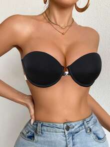 DesireSculpt 1pc Strapless Women's Bra, Black, Underwire, Front Closure, Lift & Enhance, Invisible Back - Black - View 5