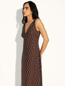 KSTM Đầm midi không tay cổ chữ V chấm bi, kiểu dáng tank top, màu nâu trắng, thích hợp cho mùa hè. - màu nâu - Xem 4