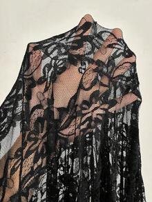 Cravure Plus Size Lace Patchwork Sheer Dress, Elegant Fashion Elegant Date Night Slimming Off Shoulder Classic Versatile - Black - View 8