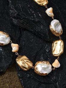 Opalesca 1pc Elegant & Versatile Natural Mother Of Pearl & Baroque Pearl Necklace, Fashion European & American Style - Multicolor - View 3