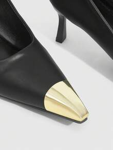 CUCCOO SZL Women's Fashionable Elegant Commuting Contrast Color Pointed Toe High Heels - Black - View 5