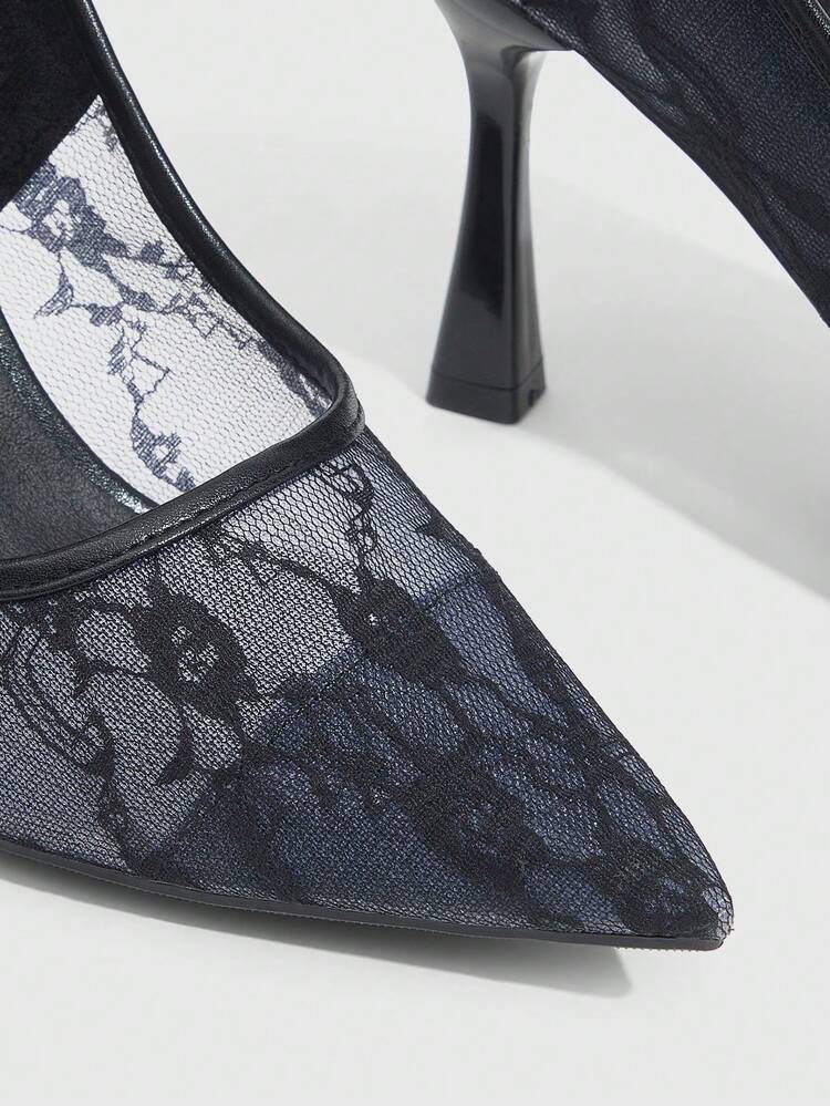 CUCCOO SZL Women Shoes Autumn New Back Bag Mesh Stiletto Heels Pointed Toe Embroidered Shoes Spring Shoes