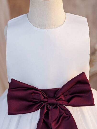 Glamorique Kids Girls' Elegant Sleeveless Dress, Princess Dress With Detachable Waist Bow Decor, Suitable For Performances, Parties, Weddings, Birthday Celebrations, All Seasons