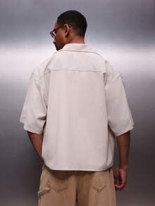 PLAYBOY X SUMWON Men's Textured Button Down Short Sleeve Shirt Classic Collar Chest Pocket Regular Fit Casual Spring Summer - Khaki - View 2