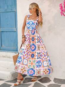 Vivid Eden Vestido de tirantes finos con estampado tejido para mujeres - Multicolor - Ver 5