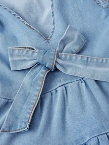 SHEIN MOD Women's Summer Casual Ruffled Hem Sleeveless Denim Dress - Blue - View 4