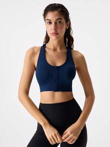 1 pieza Sujetador deportivo sin costuras con relleno y cierre delantero en azul para damas de EMUPER - Azul Marino - Ver 5