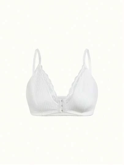 Women's White Front Closure Lace Patchwork Comfortable Bra