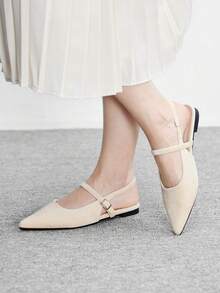 CUCCOO BIZCHIC Women's Beige Suede Minimalist Basic Commuter Pointed Toe Shoes Spring Shoes - Beige - View 3
