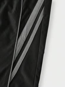 AXEPEAK Men's Casual Contrast Trim Drawstring Waist Pants - Black - View 4