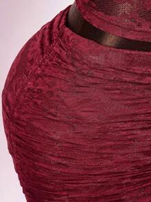 Amplova 2026 New Lace Two Pieces Top & Lace Mini Dress Set, Suitable For Dates And Parties - Burgundy - View 10