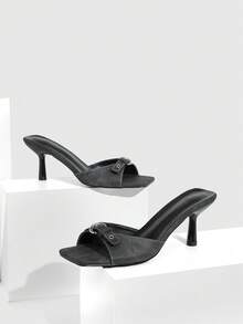 CUCCOO SZL Sandalias de tacón alto elegantes y de moda con diseño de hebilla y punta cuadrada para mujer - Negro - Ver 2