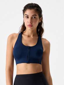 1 pieza Sujetador deportivo sin costuras con relleno y cierre delantero en azul para damas de EMUPER - Azul Marino - Ver 1